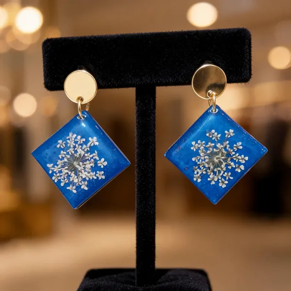 Blue_Resin_Floral_Square_Drop_Earrings_For_Women