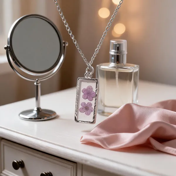 Silver_Brass_Resin_Pink_Floral_Rectangular_Pendant_Necklace_For_Women