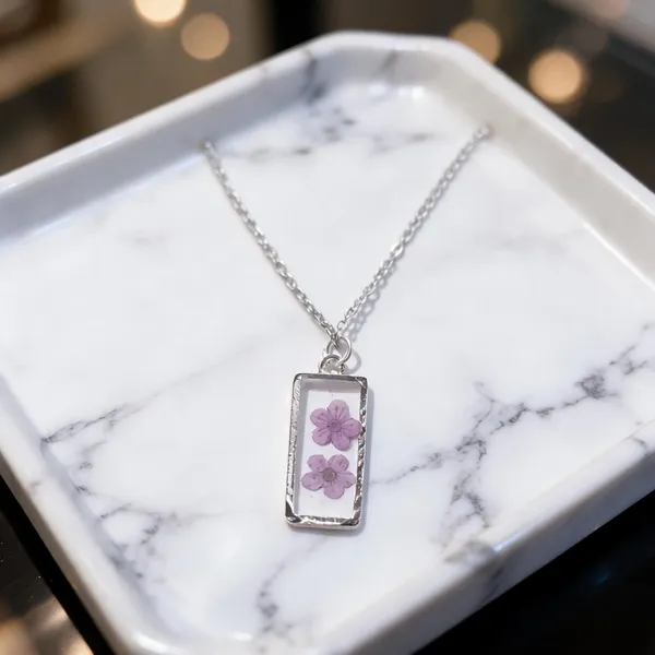 Silver_Brass_Resin_Pink_Floral_Rectangular_Pendant_Necklace_For_Women
