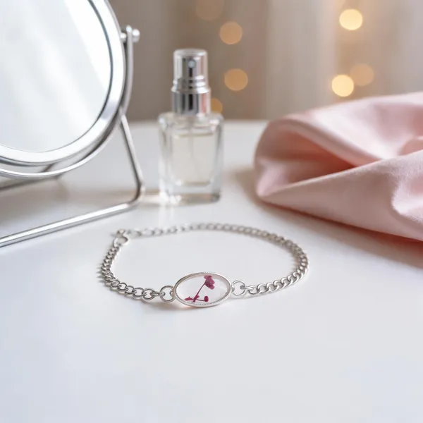 Silver_Resin_Pink_Floral_Oval_Charm_Bracelet_For_Women
