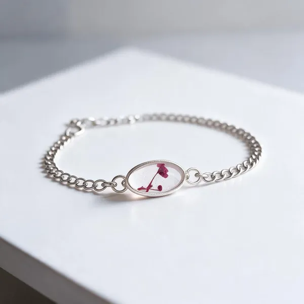 Silver_Resin_Pink_Floral_Oval_Charm_Bracelet_For_Women