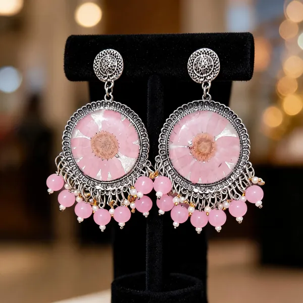 Pink_Oxidised_Silver_Tone_Floral_Dangler_Earrings_For_Women