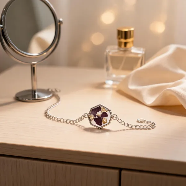 Silver_Resin_Purple_Hexagonal_Stone_Chain_Bracelet_For_Women