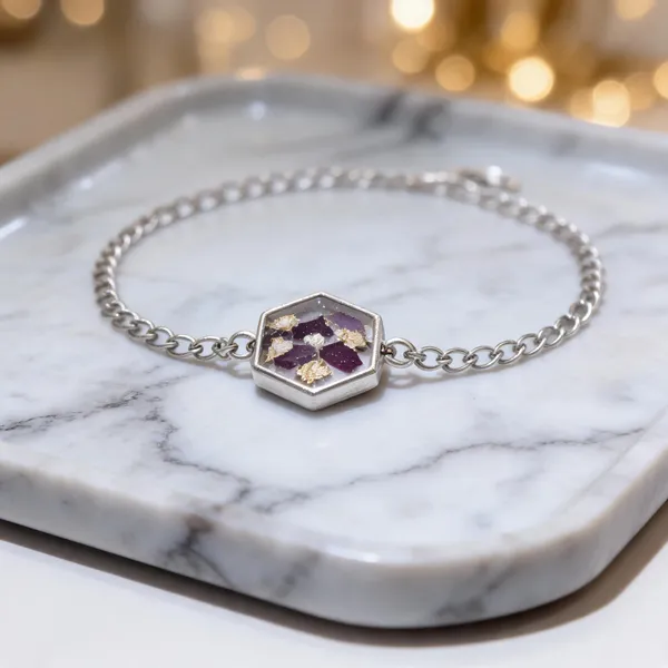 Silver_Resin_Purple_Hexagonal_Stone_Chain_Bracelet_For_Women