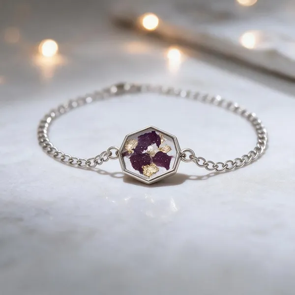 Silver_Resin_Purple_Hexagonal_Stone_Chain_Bracelet_For_Women