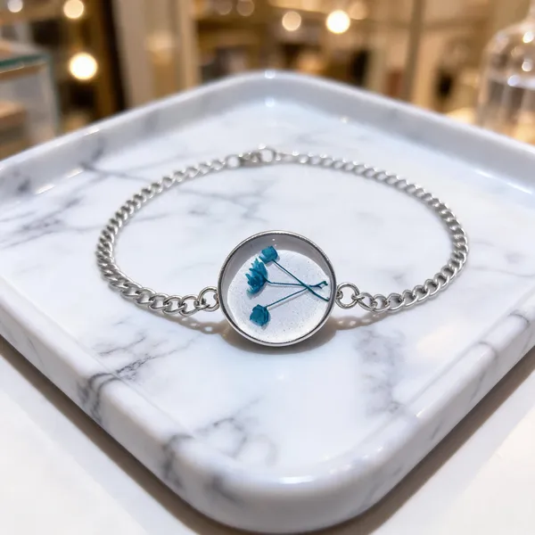 Silver_Brass_Resin_Blue_Floral_Round_Charm_Bracelet_For_Women