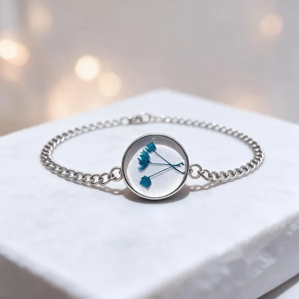 Silver_Brass_Resin_Blue_Floral_Round_Charm_Bracelet_For_Women