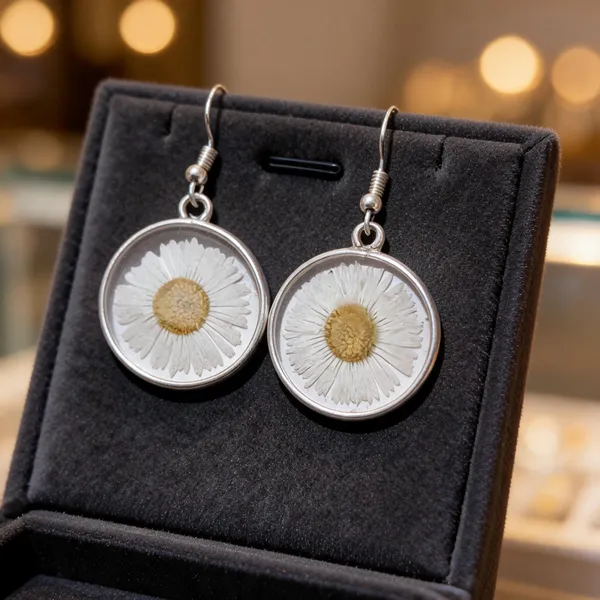 Silver_Tone_Preserved_White_Daisy_Round_Drop_Earrings_For_Women