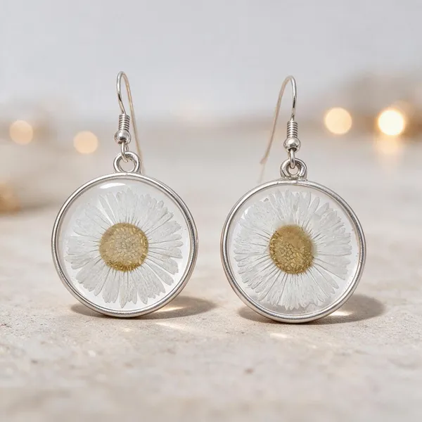 Silver_Tone_Preserved_White_Daisy_Round_Drop_Earrings_For_Women
