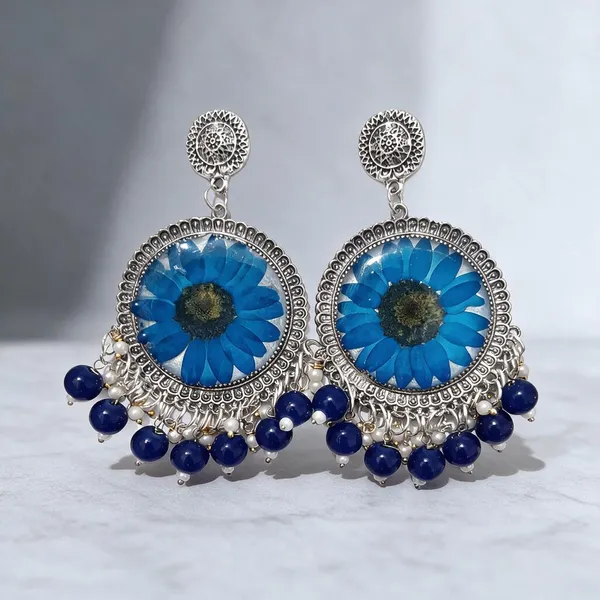 Blue_Oxidised_Silver_Tone_Floral_Beaded_Dangle_Earrings_For_Women