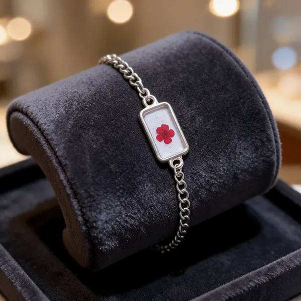 Silver_Resin_Red_Floral_Rectangular_Chain_Bracelet_For_Women