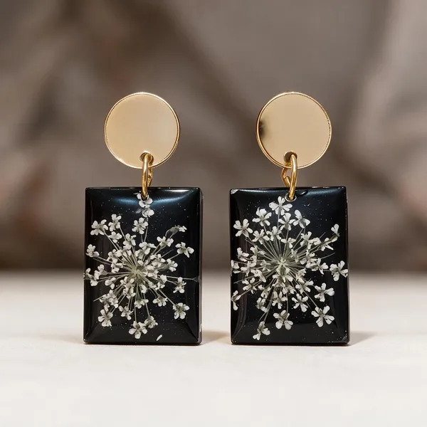 Black_Resin_Floral_Rectangular_Drop_Earrings_For_Women