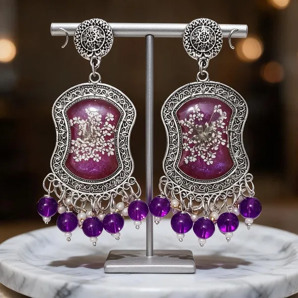 Purple_Oxidised_Silver_Tone_Floral_Dangle_Earrings_For_Women