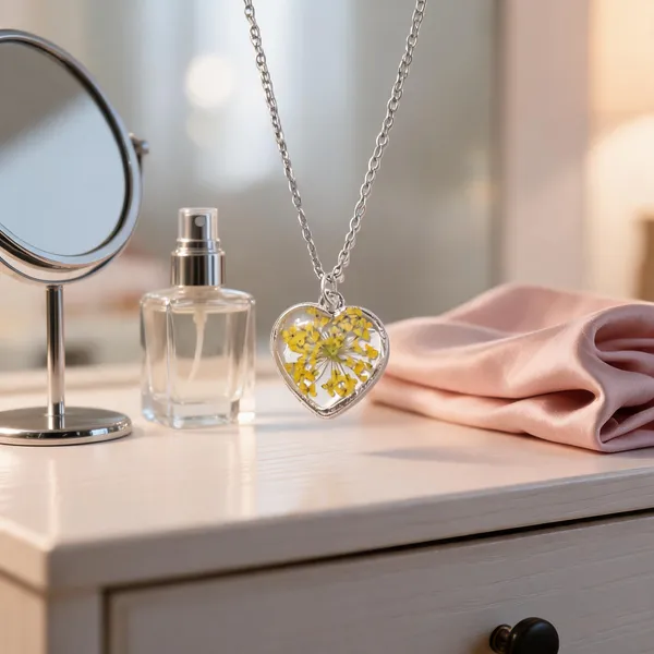 Silver_Resin_Yellow_Floral_Heart_Pendant_Necklace_For_Women
