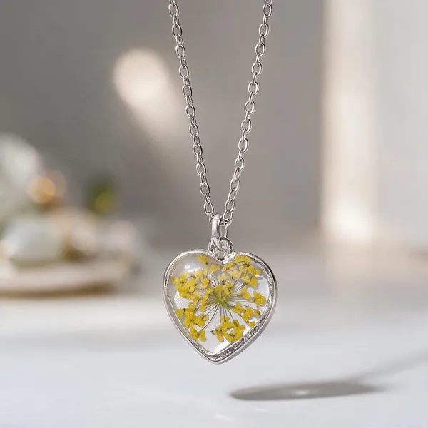 Silver_Resin_Yellow_Floral_Heart_Pendant_Necklace_For_Women