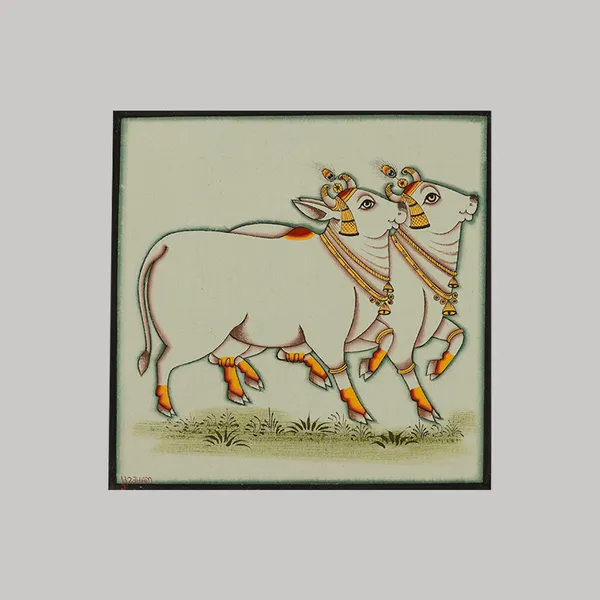 Pichwai_Painting_By_Mahesh_Vishnoi_With_Two_Cows_White_Background