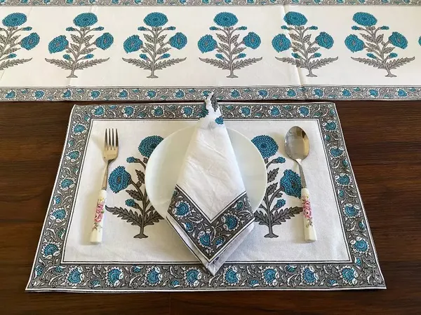 Hand_Blockprinted_Dining_Mats_Napkin_Runner(1_Runner,_6_Mats_And_6_Napkins)