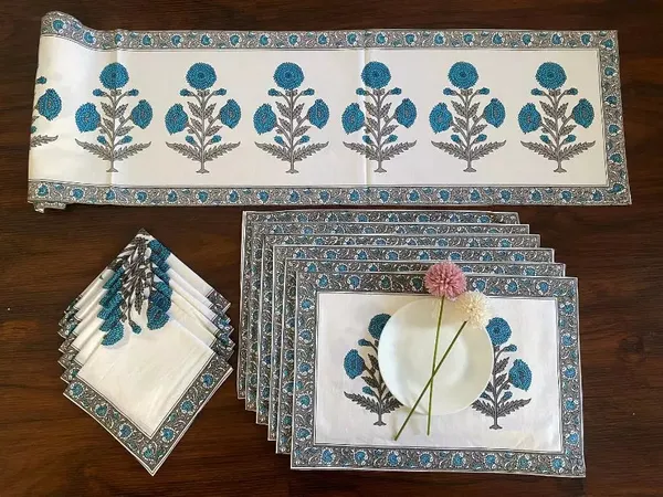 Hand_Blockprinted_Dining_Mats_Napkin_Runner(1_Runner,_6_Mats_And_6_Napkins)