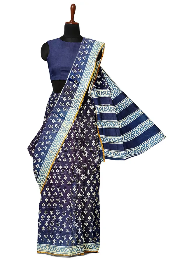 Hand_Blockprinted_Chanderi_Silk_Saree_Indigo