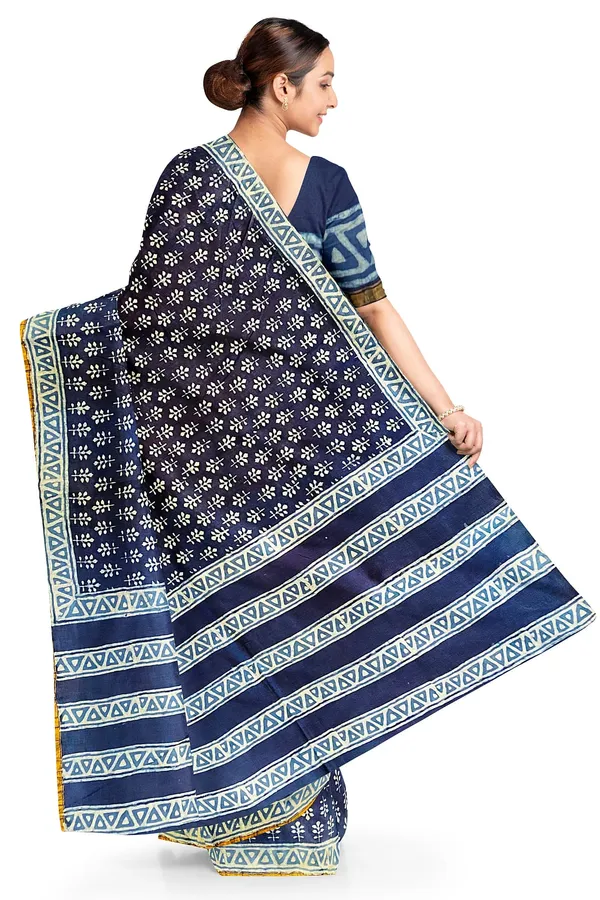 Hand_Blockprinted_Chanderi_Silk_Saree_Indigo