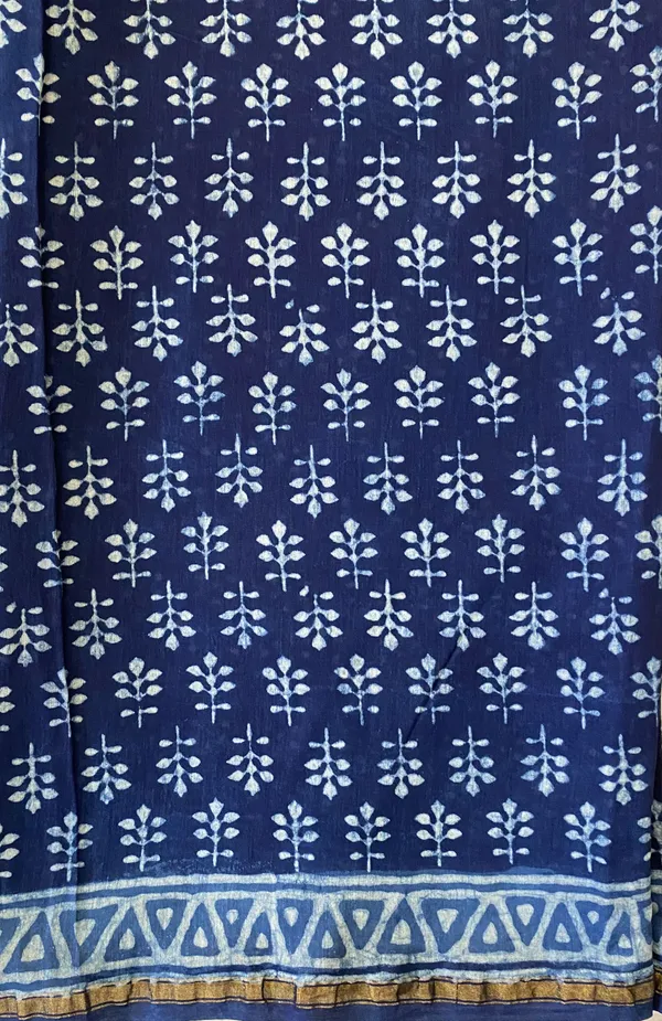 Hand_Blockprinted_Chanderi_Silk_Saree_Indigo