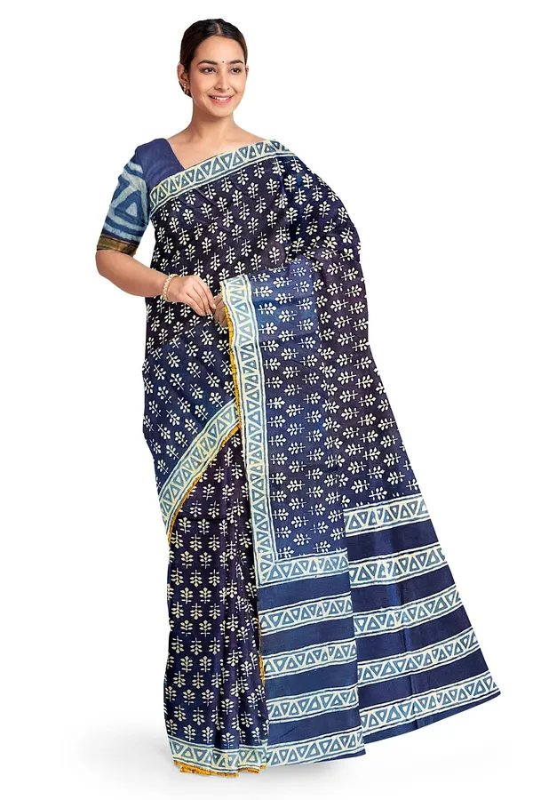 Hand_Blockprinted_Chanderi_Silk_Saree_Indigo