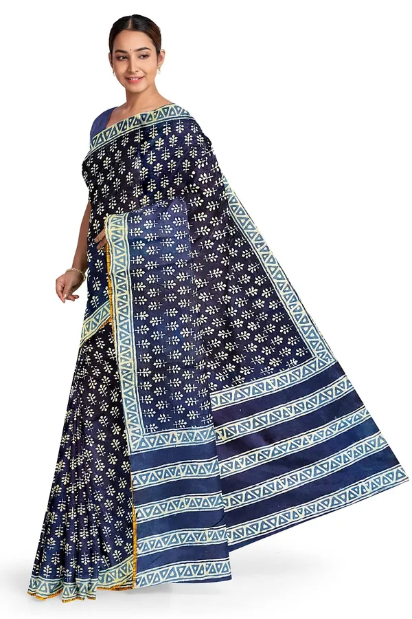 Hand_Blockprinted_Chanderi_Silk_Saree_Indigo