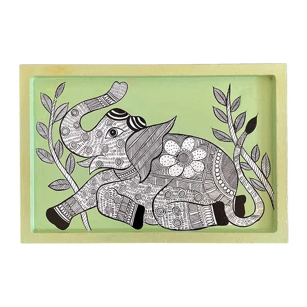 Handpainted_Wooden_Wall_Plate_Tray_Madhubani_Elephant