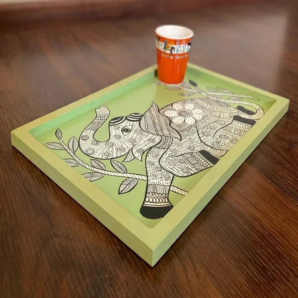 Handpainted_Wooden_Wall_Plate_Tray_Madhubani_Elephant