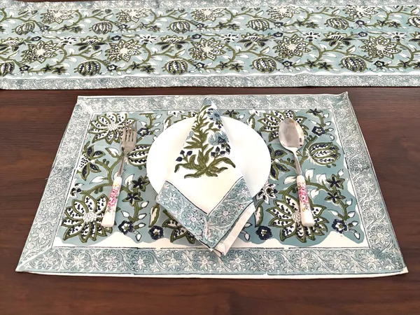 Hand_Block_Printed_Dining_Mats_Napkin_Runner_Set_(1_Runner,_6_Mats_And_6_Napkins)
