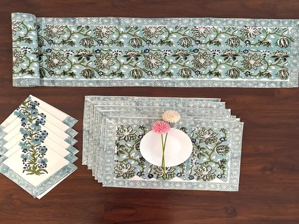 Hand_Block_Printed_Dining_Mats_Napkin_Runner_Set_(1_Runner,_6_Mats_And_6_Napkins)
