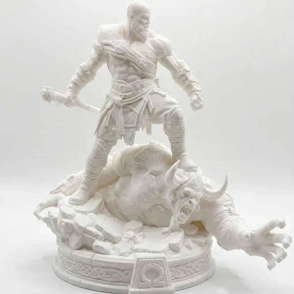 God_Of_War_Kratos_Vs_Beast_Unpainted_Diorama_Statue