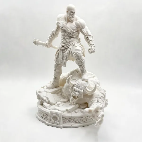 God_Of_War_Kratos_Vs_Beast_Unpainted_Diorama_Statue