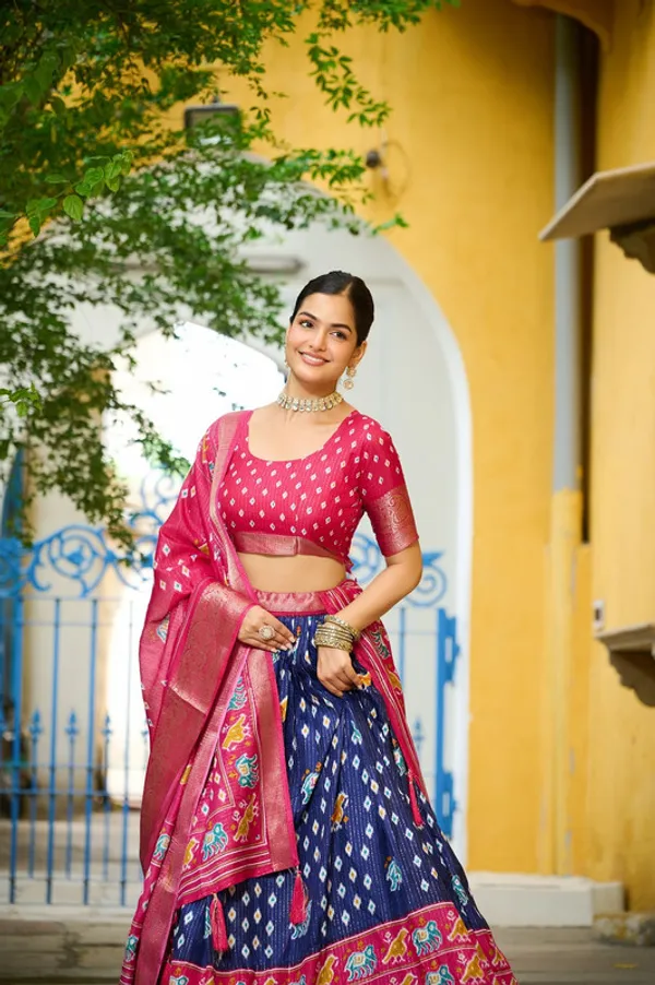 Womens_Blue_Lichi_Silk_Printed_with_Zari_Boarder_Lehenga_Choli_Set
