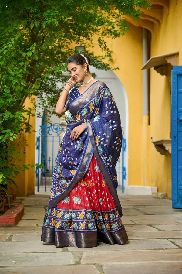 Womens_Red_Lichi_Silk_Printed_with_Zari_Boarder_Lehenga_Choli_Set
