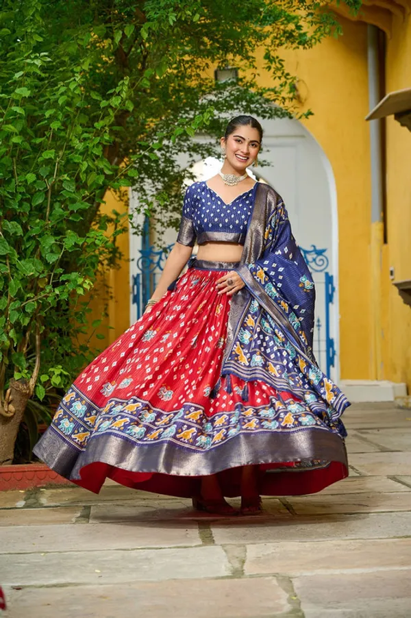 Womens_Red_Lichi_Silk_Printed_With_Zari_Boarder_Lehenga_Choli_Set