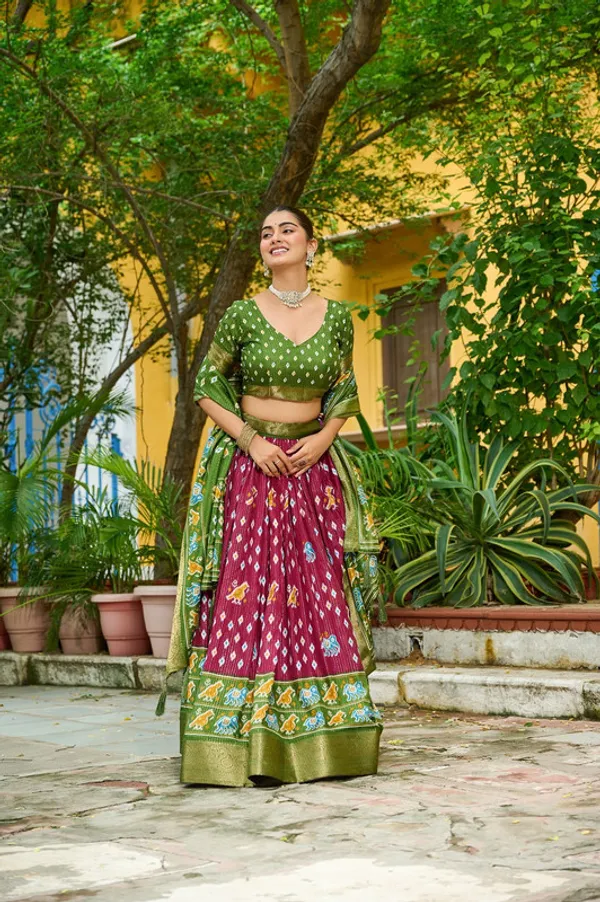 Womens_Wine_Lichi_Silk_Printed_with_Zari_Boarder_Lehenga_Choli_Set