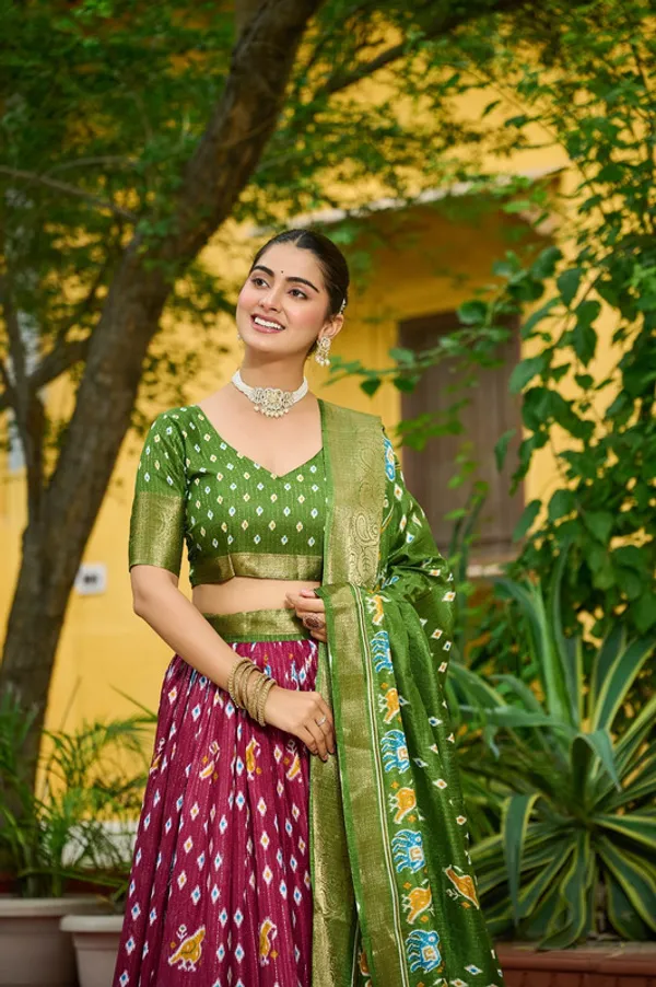 Womens_Wine_Lichi_Silk_Printed_with_Zari_Boarder_Lehenga_Choli_Set
