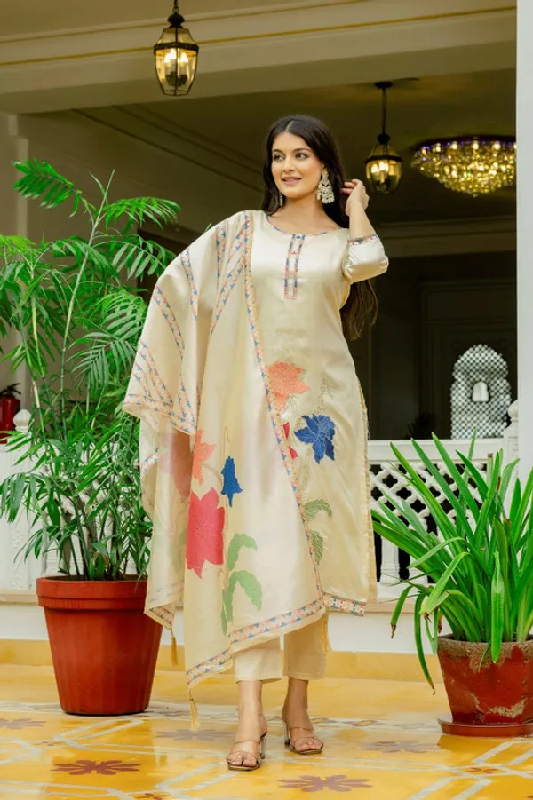 Women's_Assam_Silk_Embroidery_Beads_Straight_Kurta_Pant_With_Dupatta