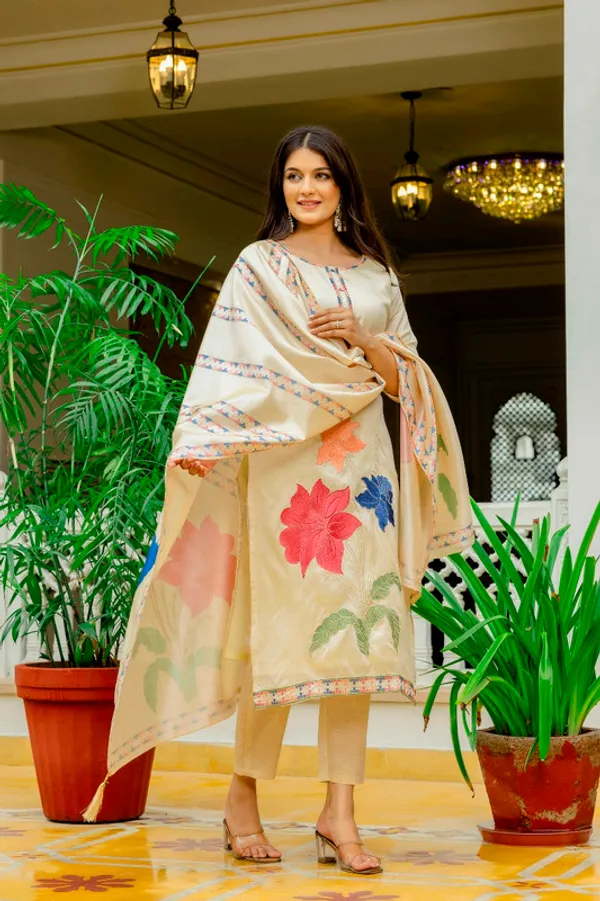 Women's_Assam_Silk_Embroidery_Beads_Straight_Kurta_Pant_With_Dupatta