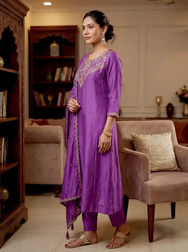 Women_Vichitra_Silk_Embroidery_Kurta_Pant_Set_With_Dupatta