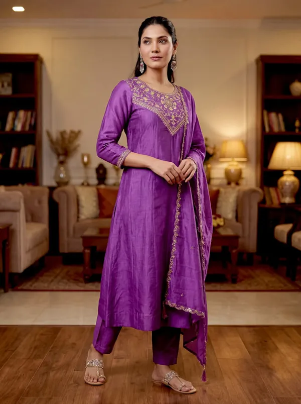 Women_Vichitra_Silk_Embroidery_Kurta_Pant_Set_With_Dupatta