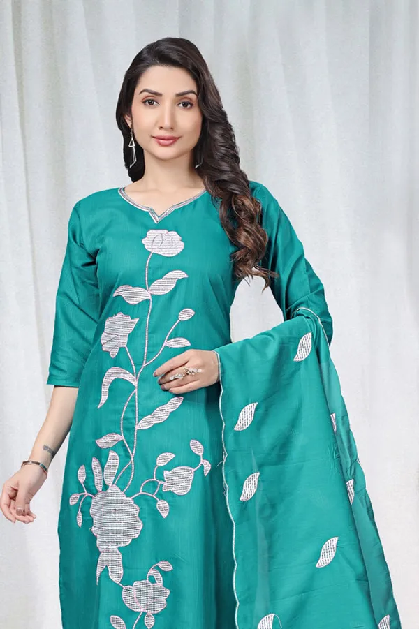 Women_Teal_Cotton_Embroidery_Kurta_Pant_Set_With_Dupatta