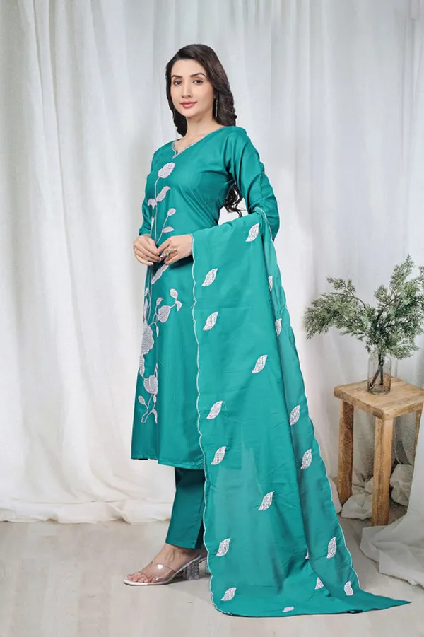 Women_Teal_Cotton_Embroidery_Kurta_Pant_Set_With_Dupatta