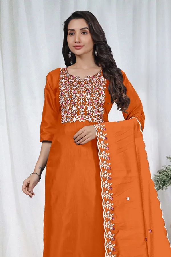 Women_Maroon_Verical_Cotton_Embroidery_Kurta_Pant_Set_With_Dupatta