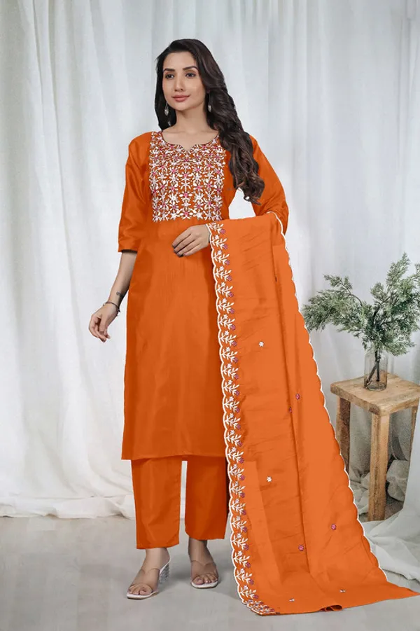 Women_Maroon_Verical_Cotton_Embroidery_Kurta_Pant_Set_With_Dupatta