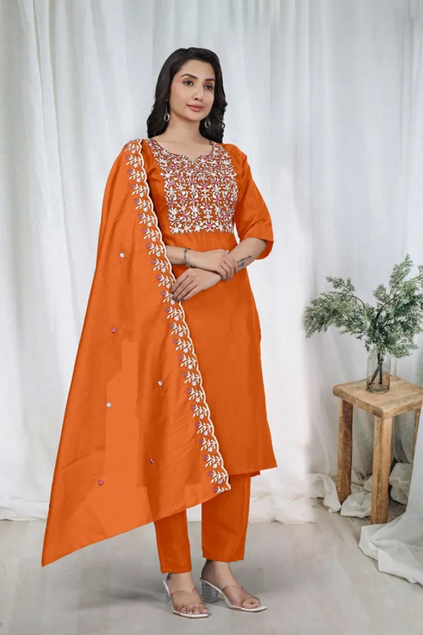 Women_Maroon_Verical_Cotton_Embroidery_Kurta_Pant_Set_With_Dupatta