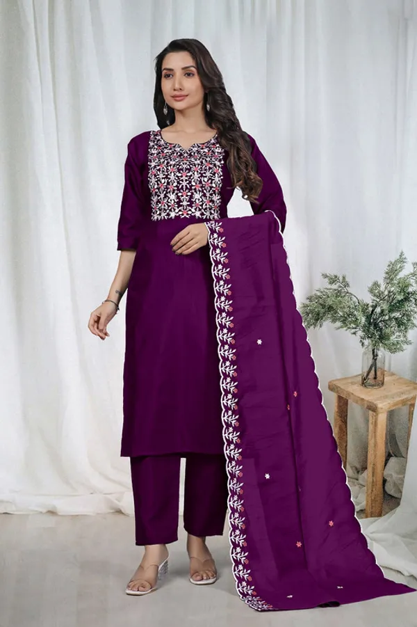 Women_Wine_Verical_Cotton_Embroidery_Kurta_Pant_Set_With_Dupatta