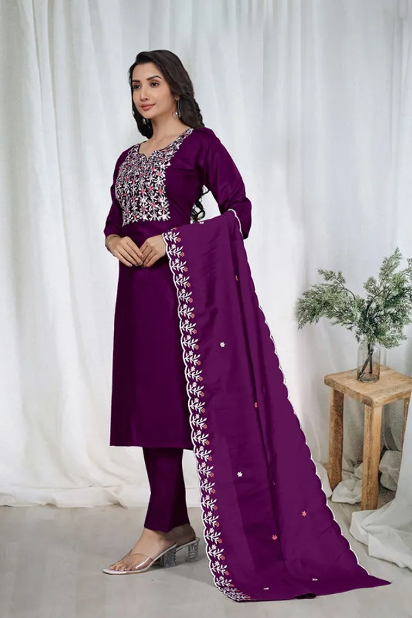 Women_Wine_Verical_Cotton_Embroidery_Kurta_Pant_Set_With_Dupatta