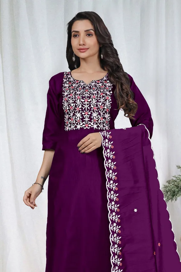 Women_Wine_Verical_Cotton_Embroidery_Kurta_Pant_Set_With_Dupatta
